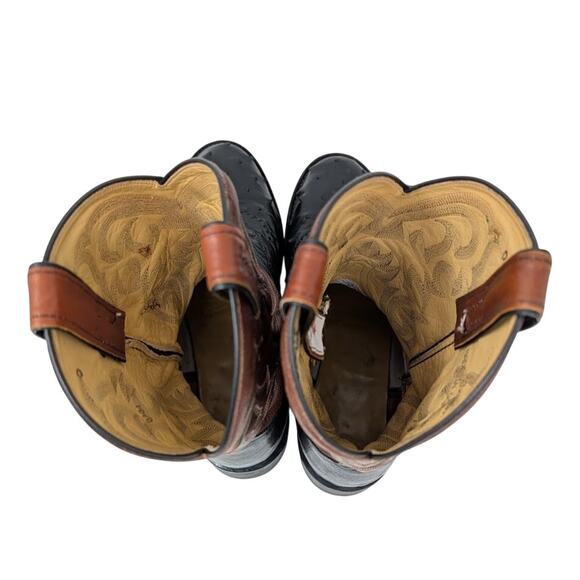 Tony Lama Cowboy Boots Full Quill Ostrich Black Brown TX5007 9 EE Western USA - Picture 6 of 10